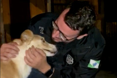 Policial civil com cachorro resgatado por maus-tratos