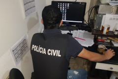 Policial civil trabalhando em computador